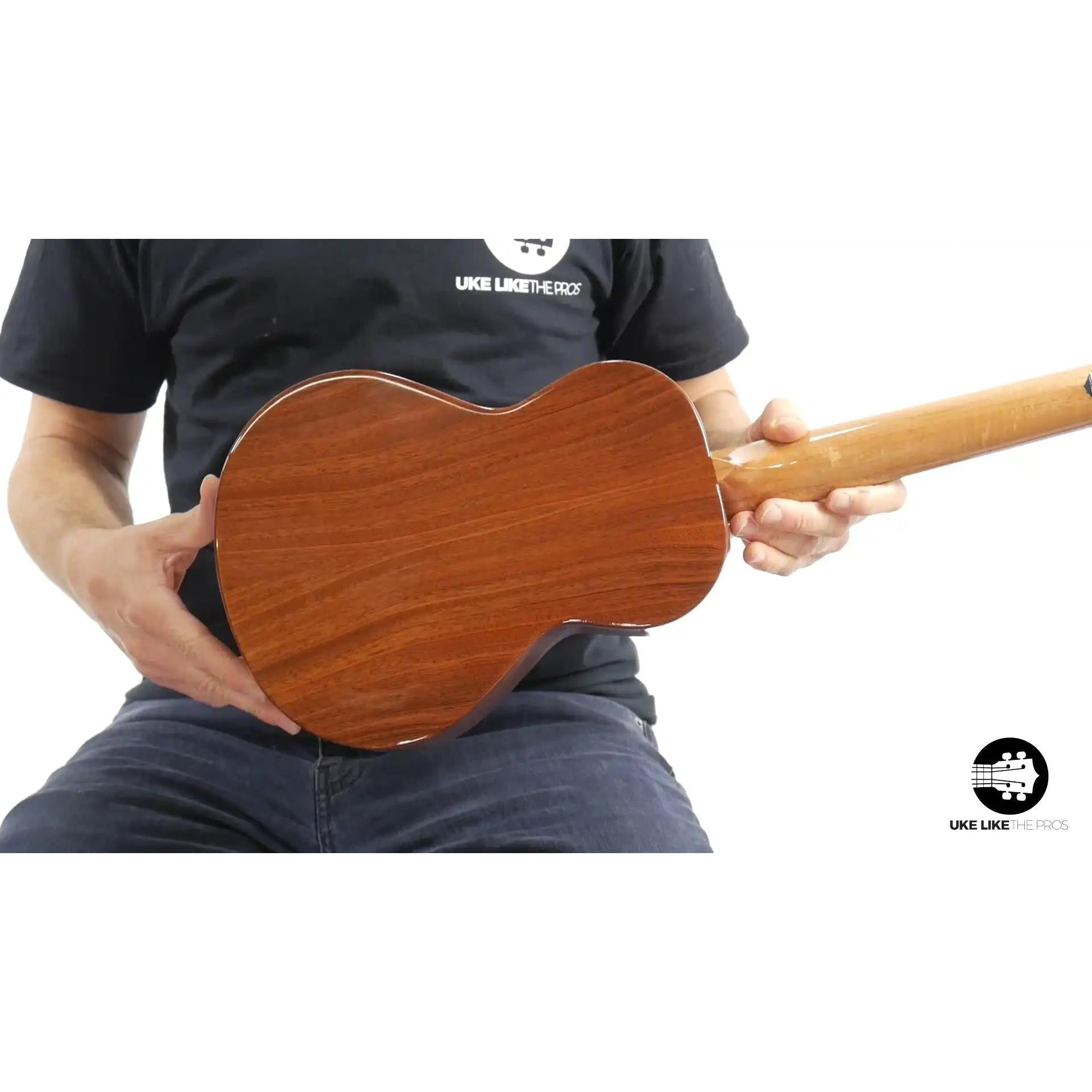 Rebel Double Cheese Spitfire ukulele back, glossy wood finish, Terry Carter Music Store