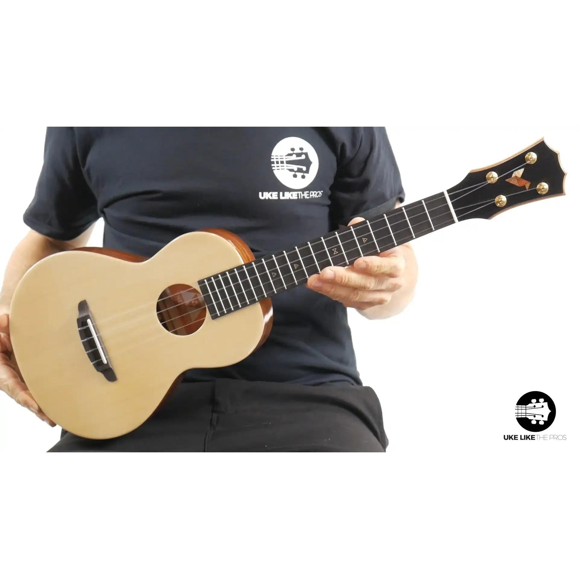 Rebel Double Cheese Tenor ukulele with light wood top and dark sides at Terry Carter Music Store