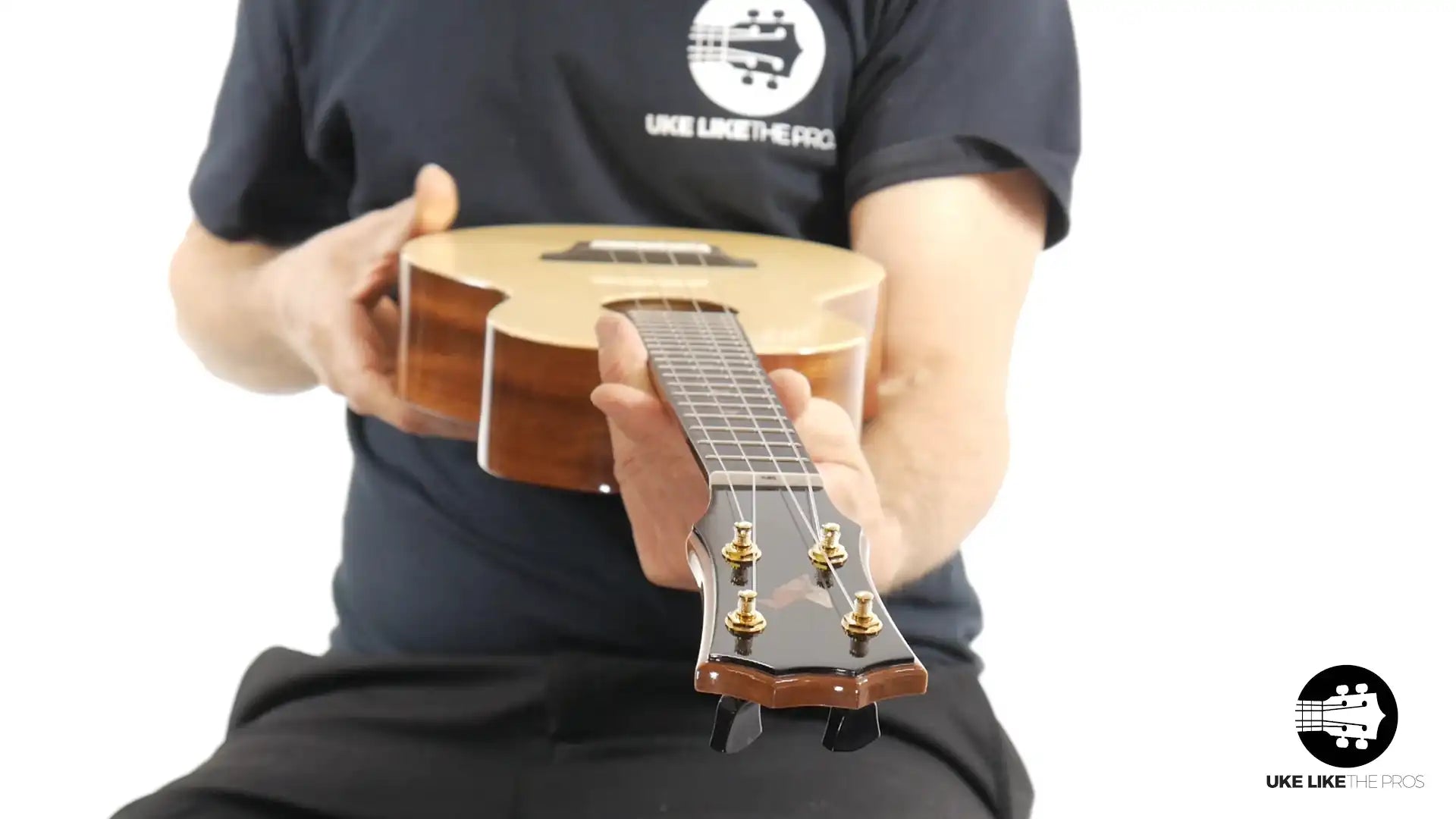 Rebel tenor ukulele with double cheese wood body, front view, Terry Carter Music Store