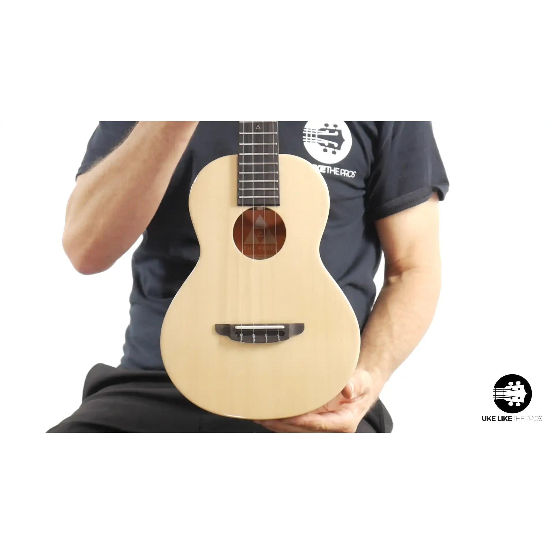 The Rebel Double Cheese Tenor ukulele with light wood top at Terry Carter Music Store