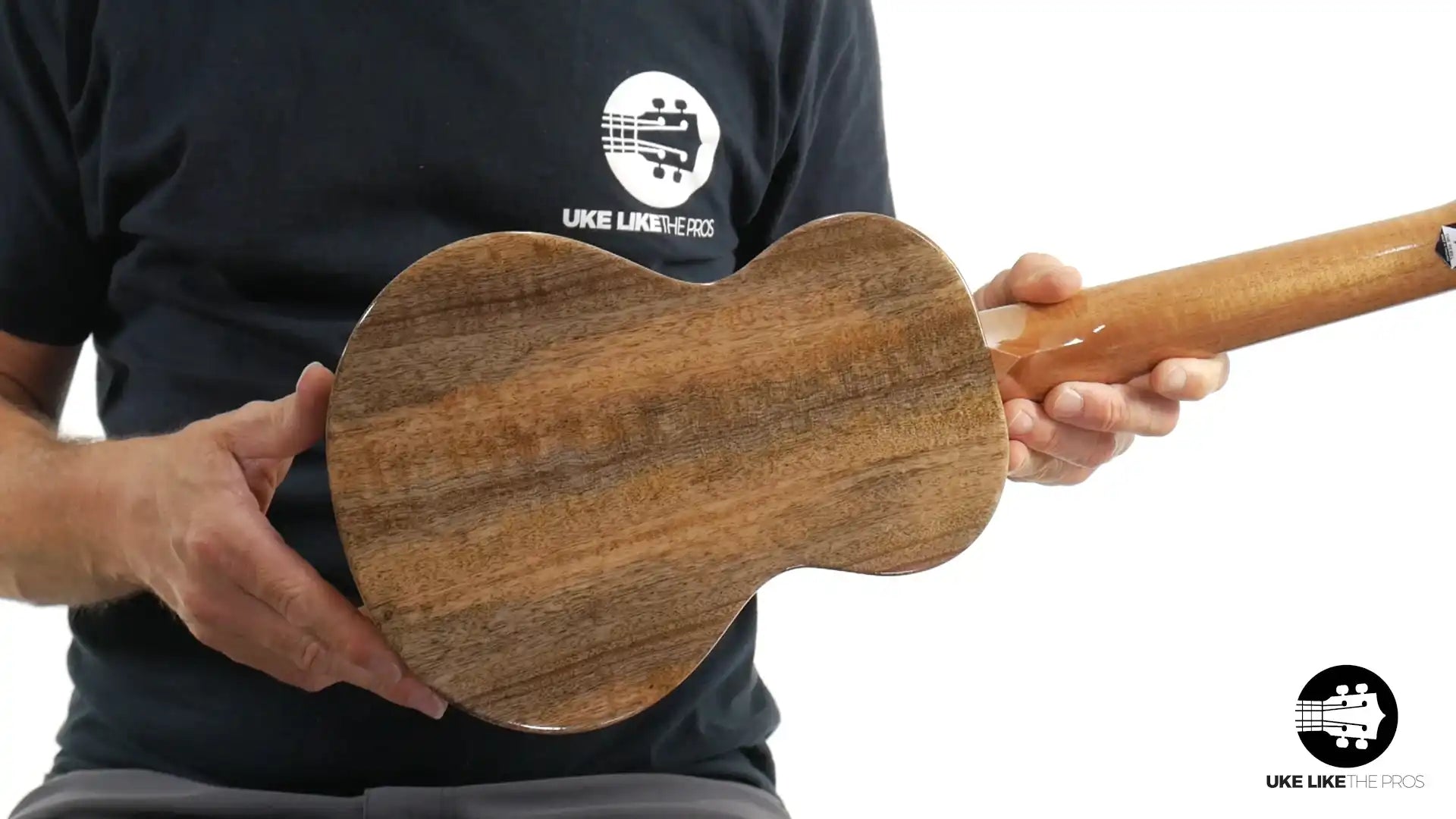 Rebel Double Creme ukulele back view featuring natural wood grain, Terry Carter Music Store