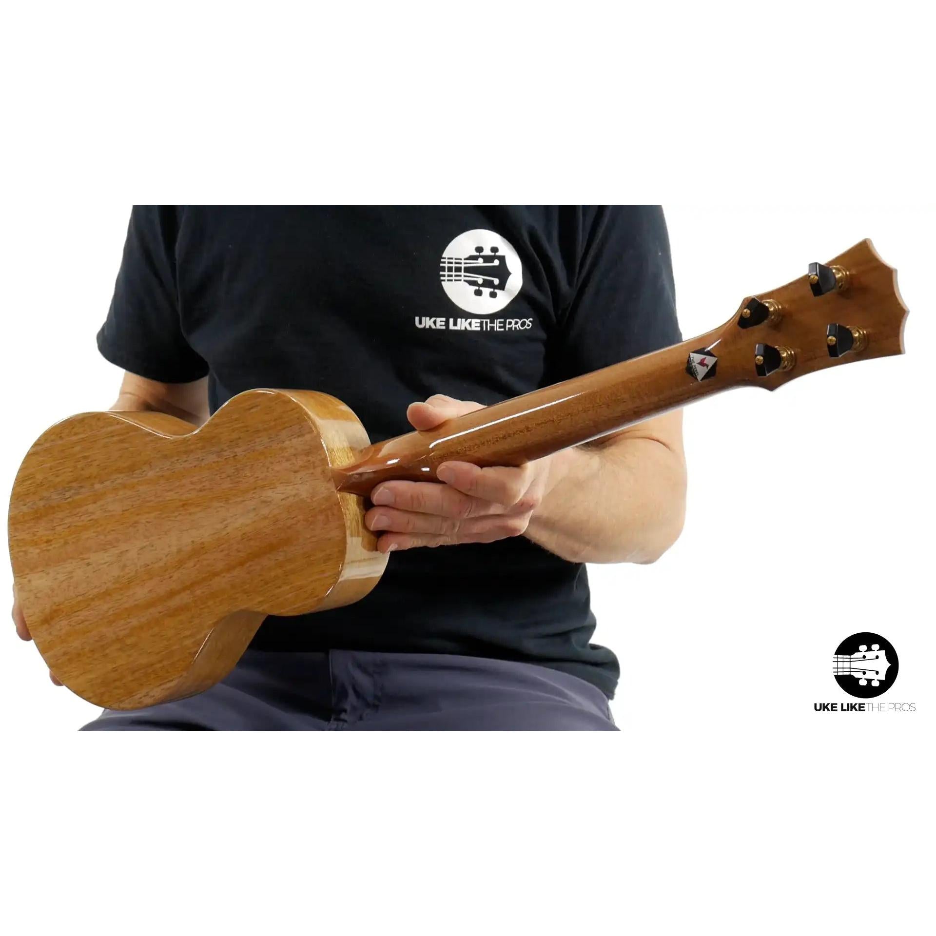 Rebel Double Creme concert ukulele mahogany back and neck shown, Terry Carter Music Store