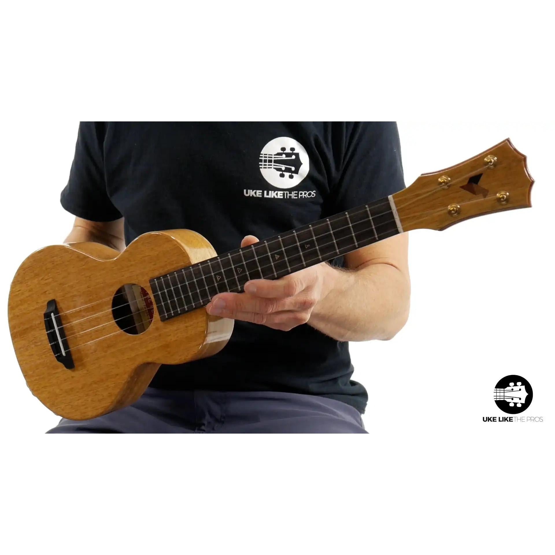 Rebel ukulele with natural wood finish concert size shown close up, Terry Carter Music Store