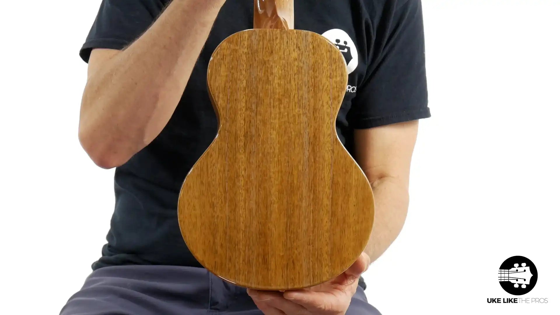 Back view of Rebel Double Creme Concert ukulele, natural wood finish, at Terry Carter Music Store