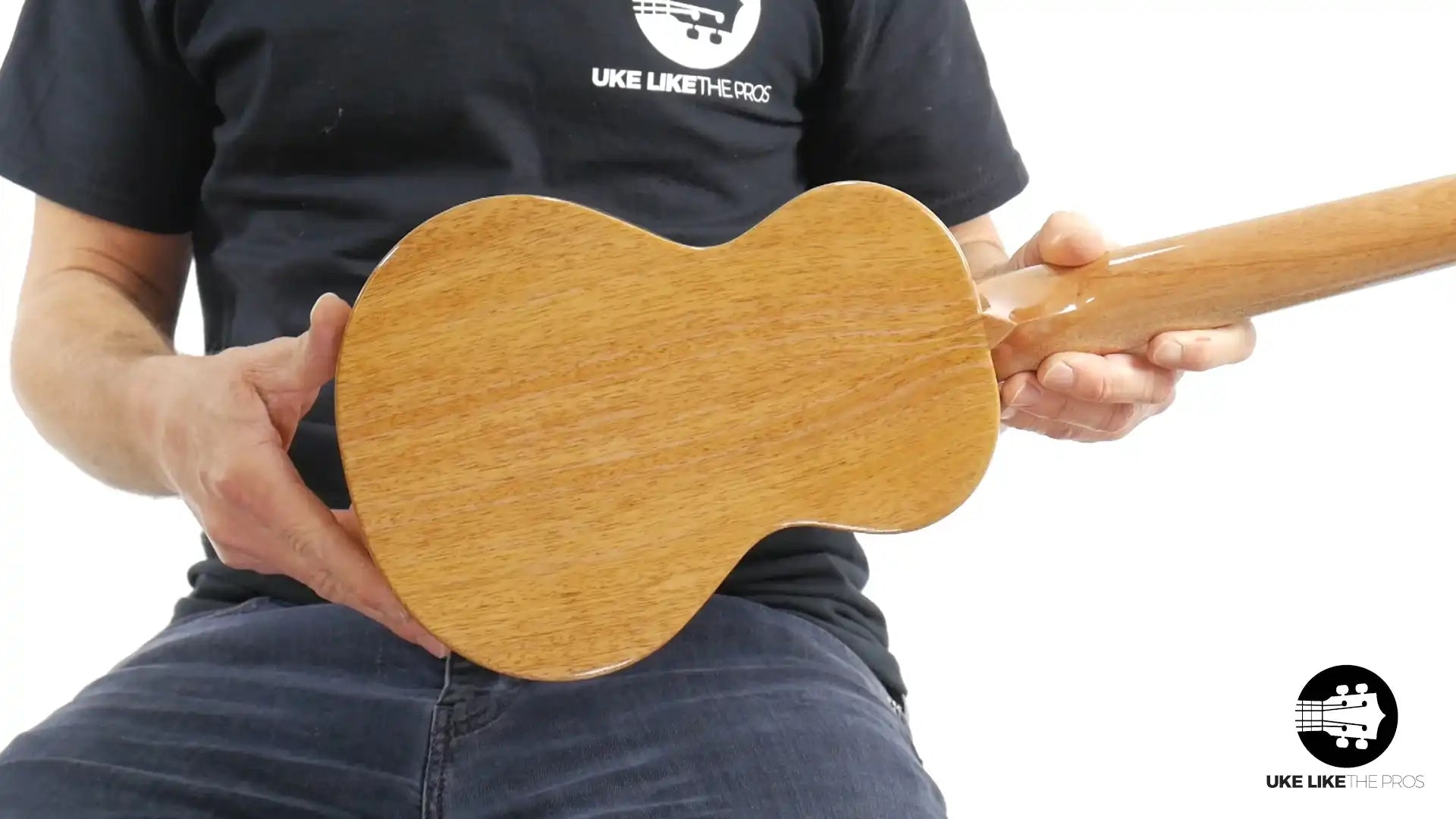 Back view of Rebel Double Creme ukulele natural wood finish at Terry Carter Music Store