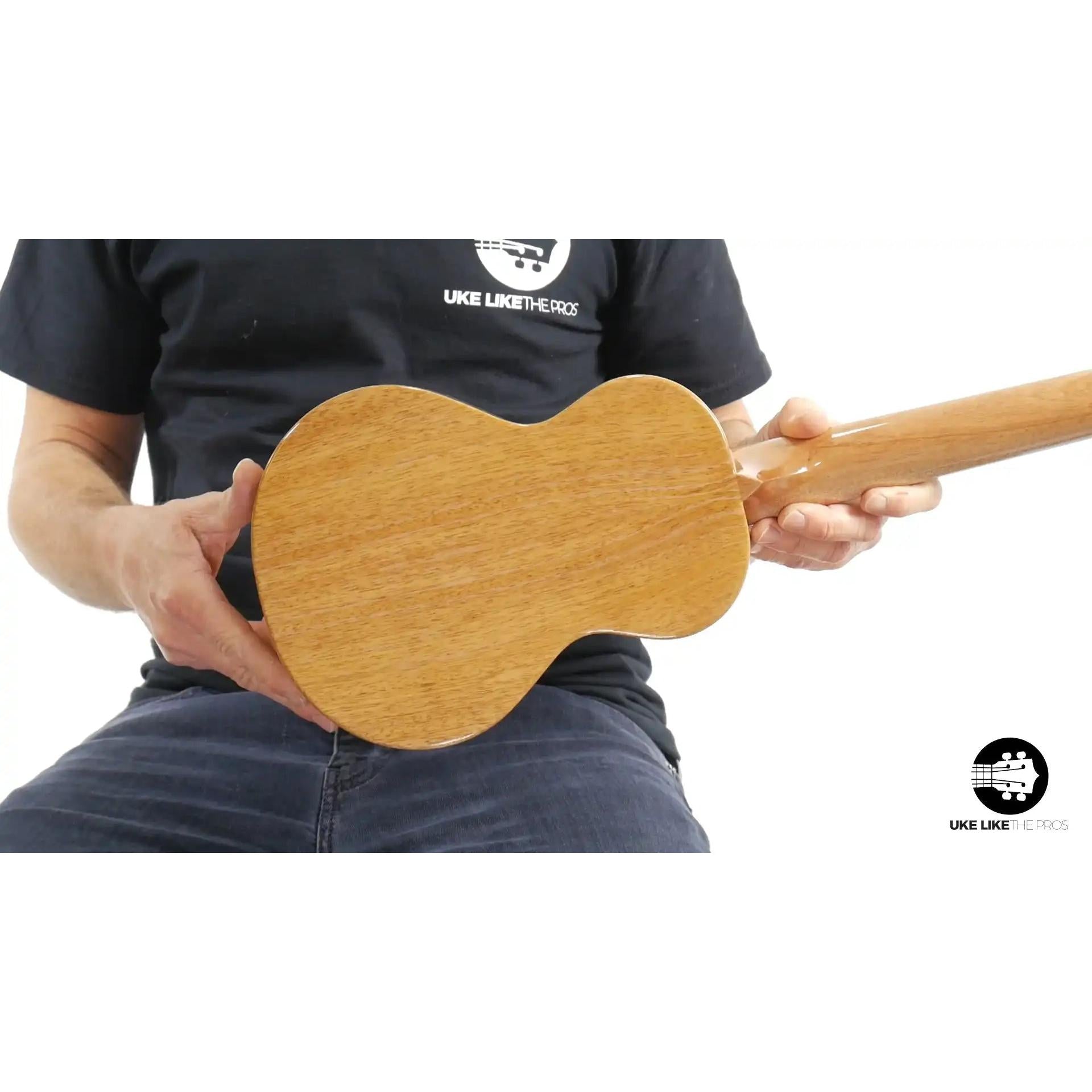 Back view of Rebel Double Creme ukulele natural wood finish at Terry Carter Music Store