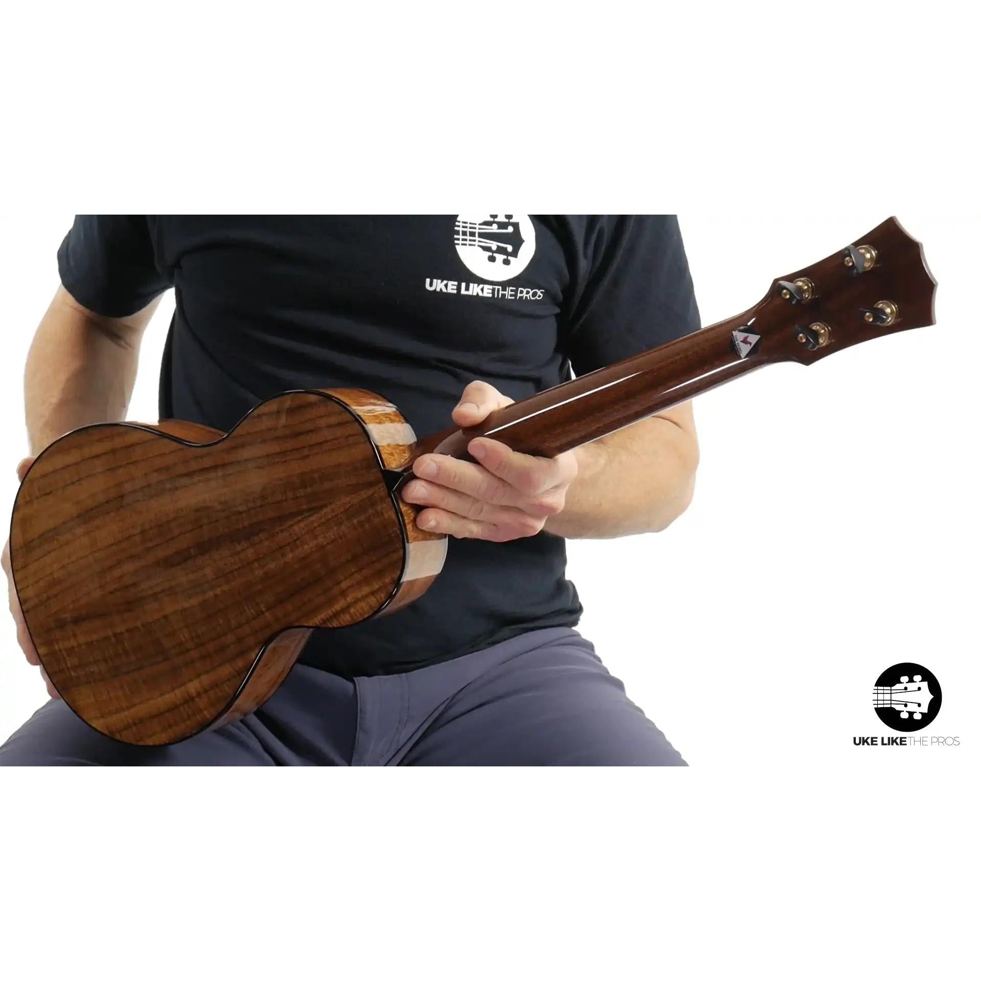 Rebel Pluto Imperial Guard ukulele koa wood back and headstock, Terry Carter Music Store