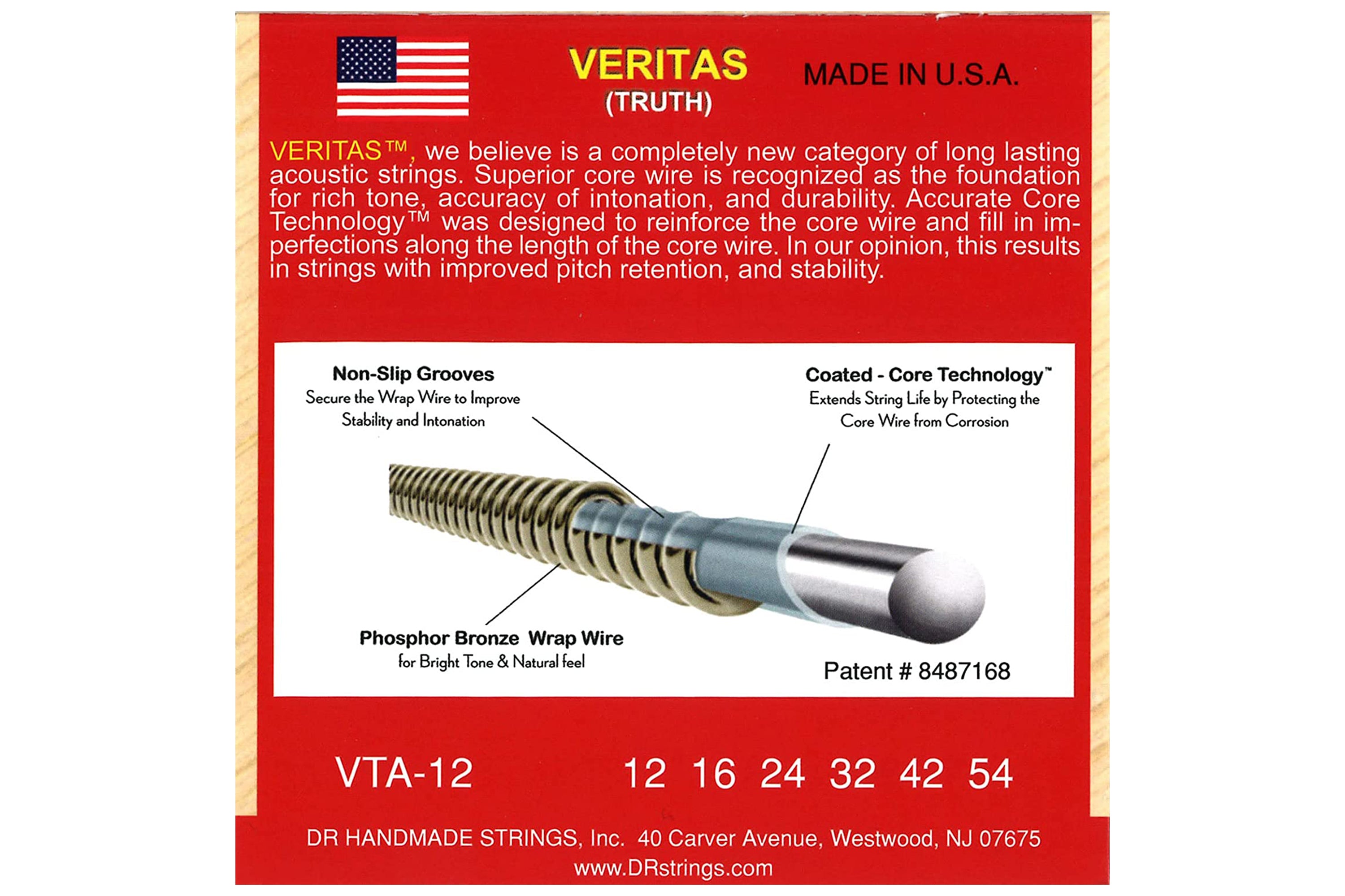 DR Strings Veritas Phosphor Bronze Acoustic 12-54 Light Guitar Strings