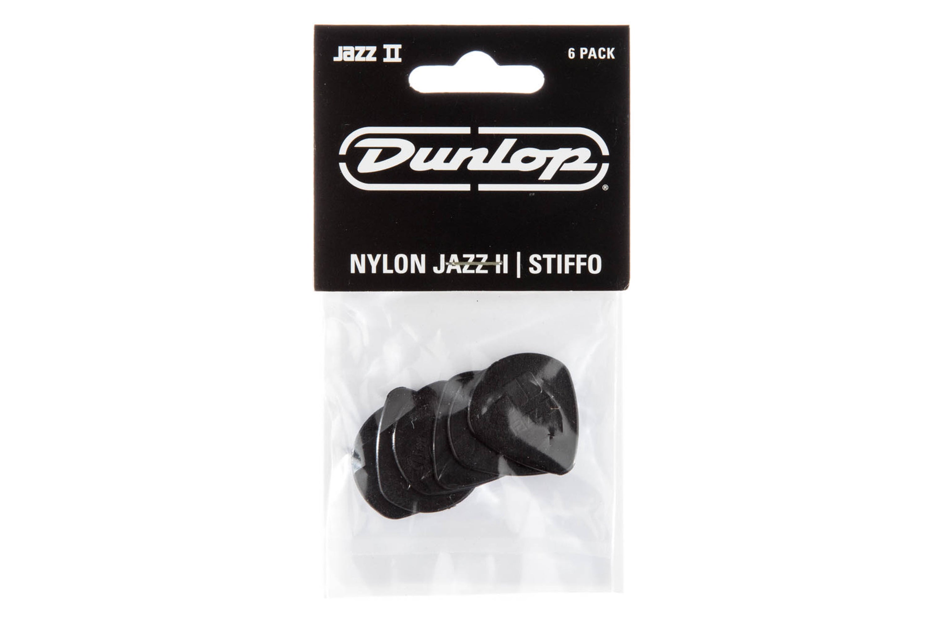 Dunlop Nylon Jazz II Stiffo Black Guitar & Ukulele Picks 6 Pack