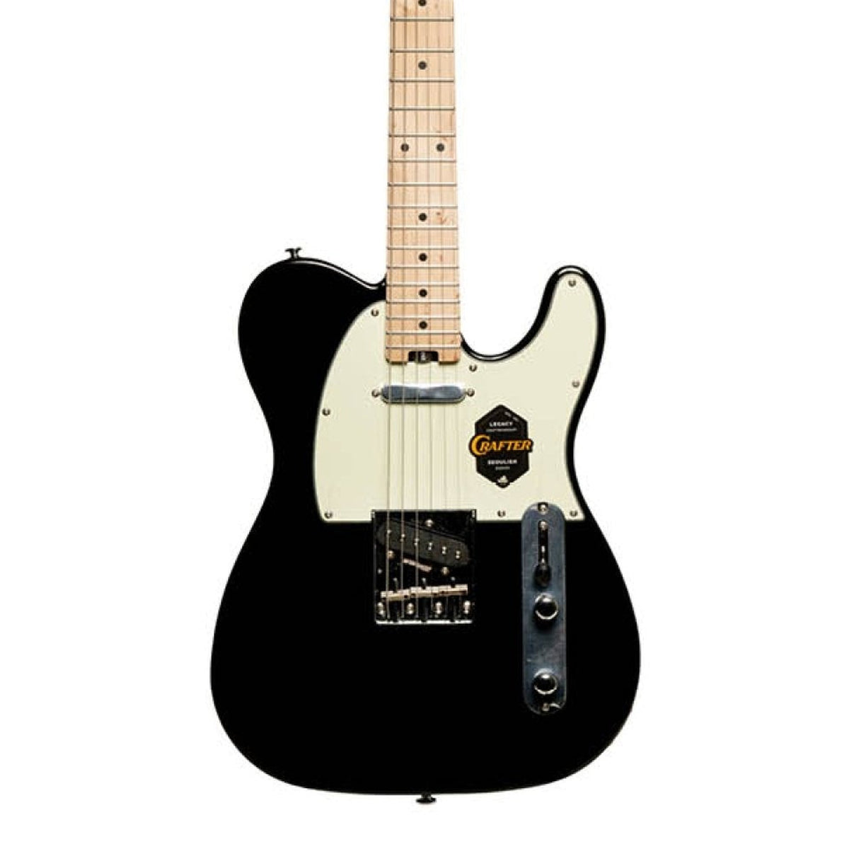 Body front of the Crafter SERA T MP CB T-Style Modern Sera Series Electric Guitar - Cosmic Black, with some of the fretboard