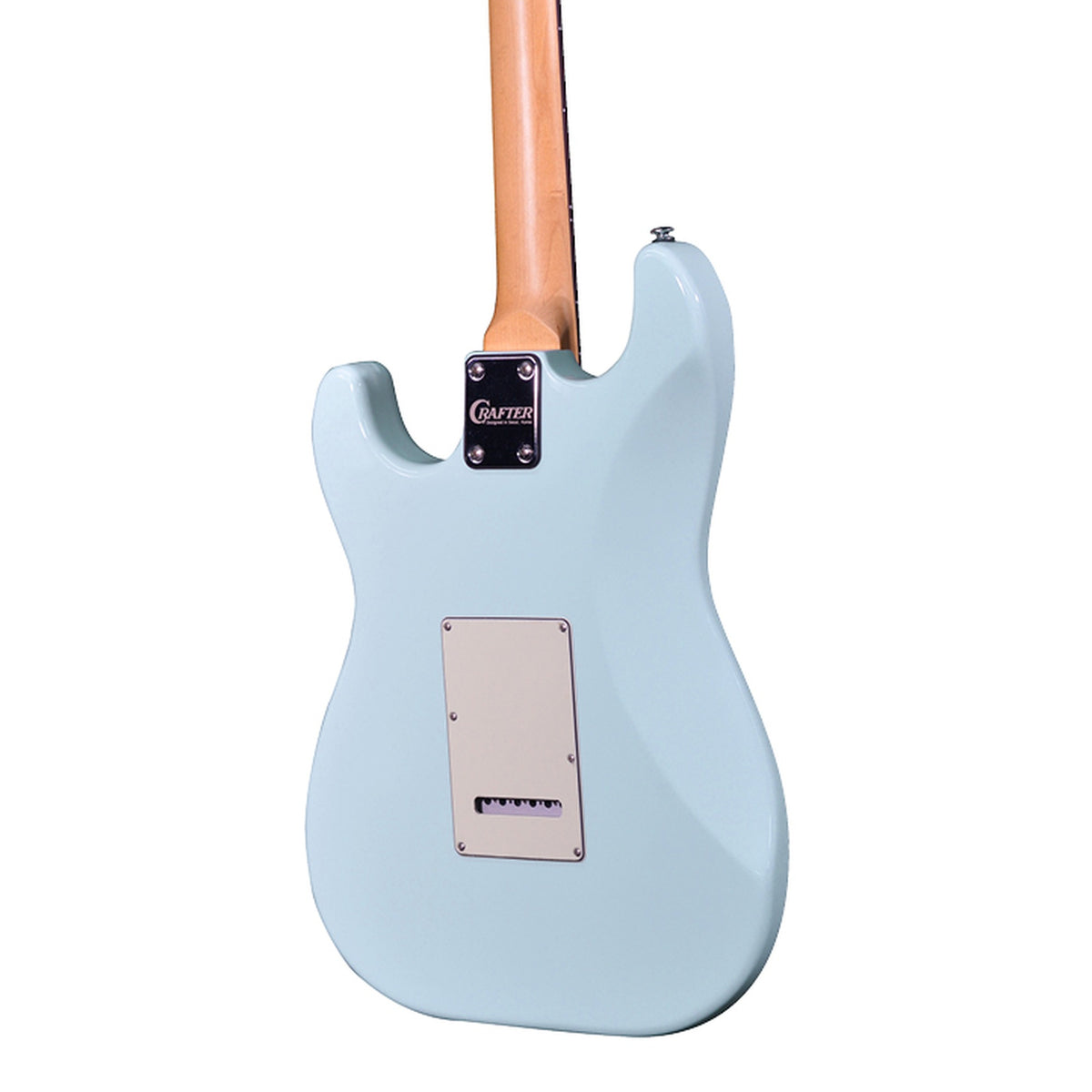 Body back of the Crafter SEOUL SVVSR DB Seoul Series Electric Guitar - Day Blue, with the base of the neck