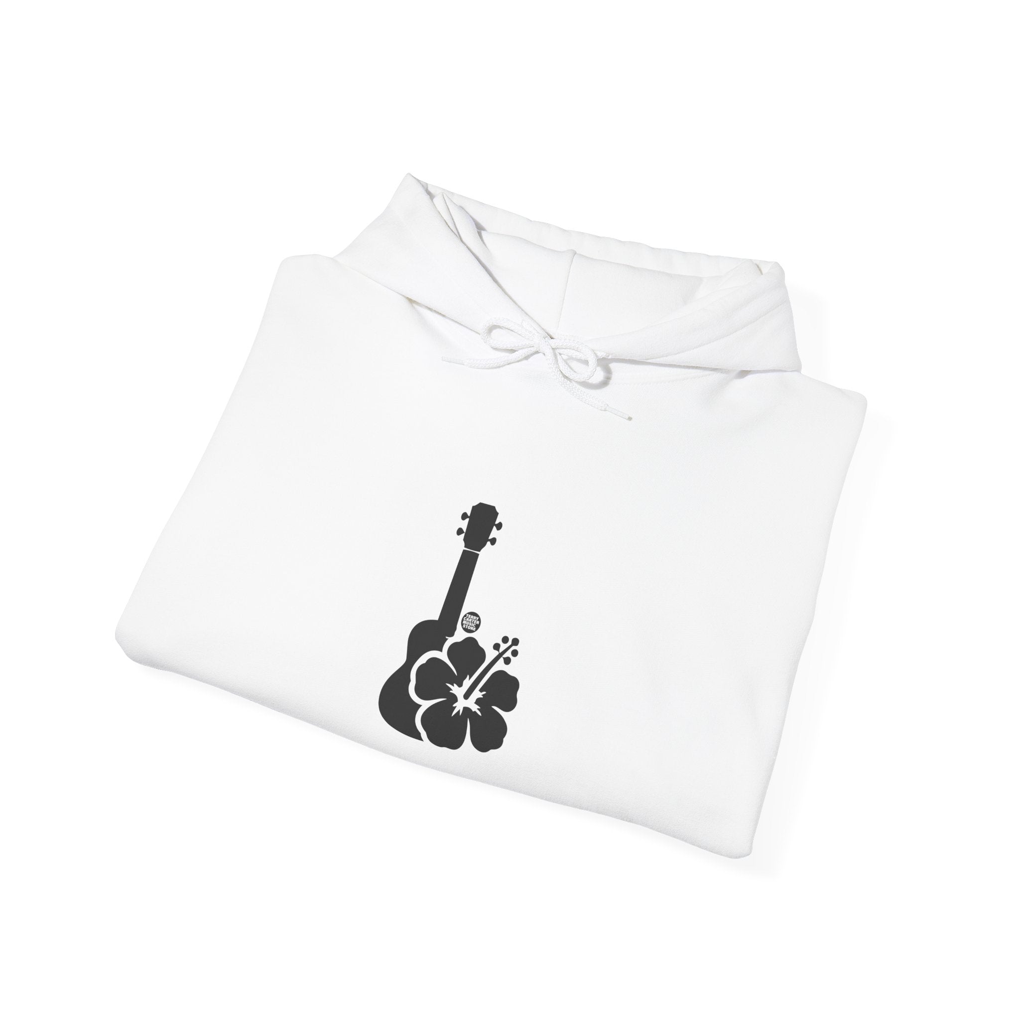 Ukulele Musician Hoodie with Hibiscus - Black Logo