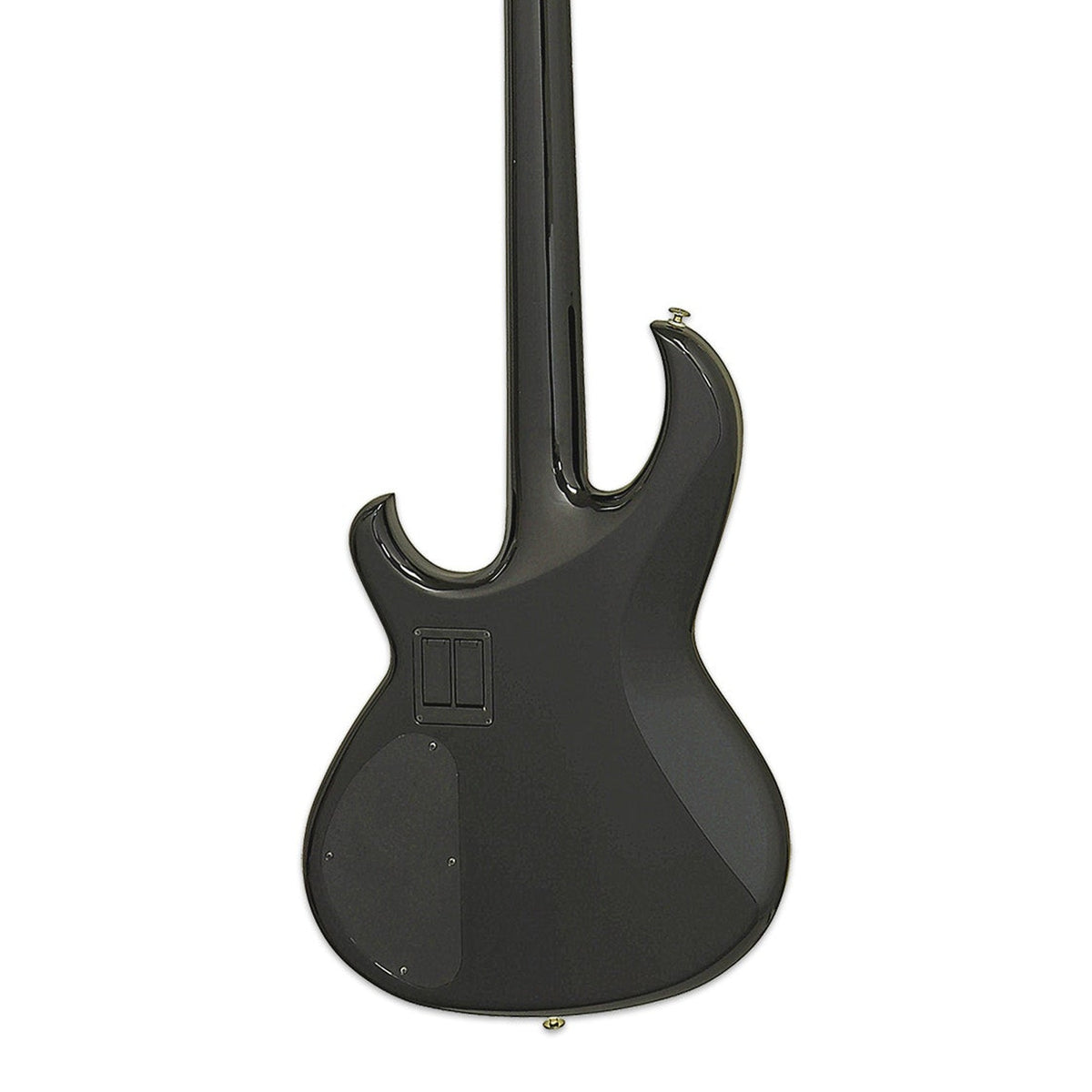 Body back of the Aria Pro II SB-1000 Reissue Electric Bass Guitar - Black, with the base of the neck
