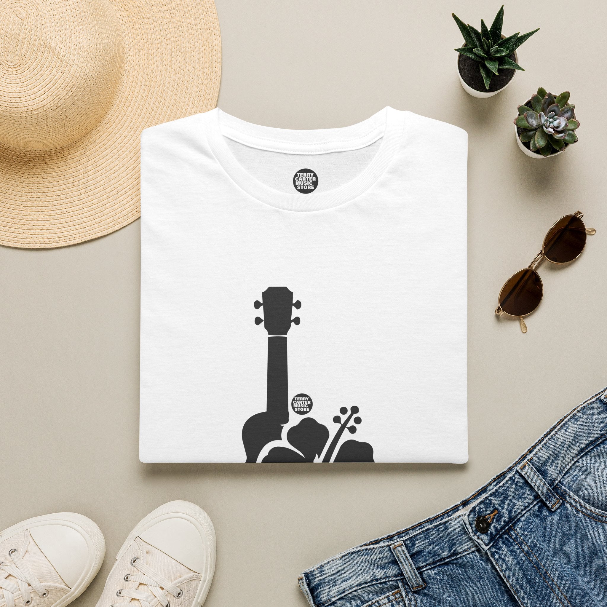 Ukulele Musician T-Shirt with Hibiscus - Black Logo
