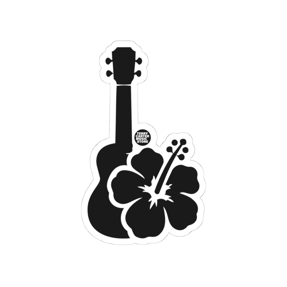Hawaiian Ukulele Hibiscus Sticker - Black Kiss-Cut Decal
