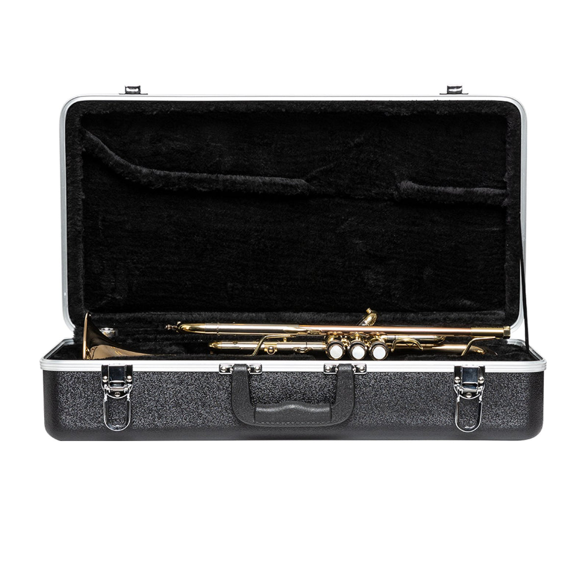 Stagg ABS-TP ABS case for trumpet: open case with a trumpet in the black plush interior