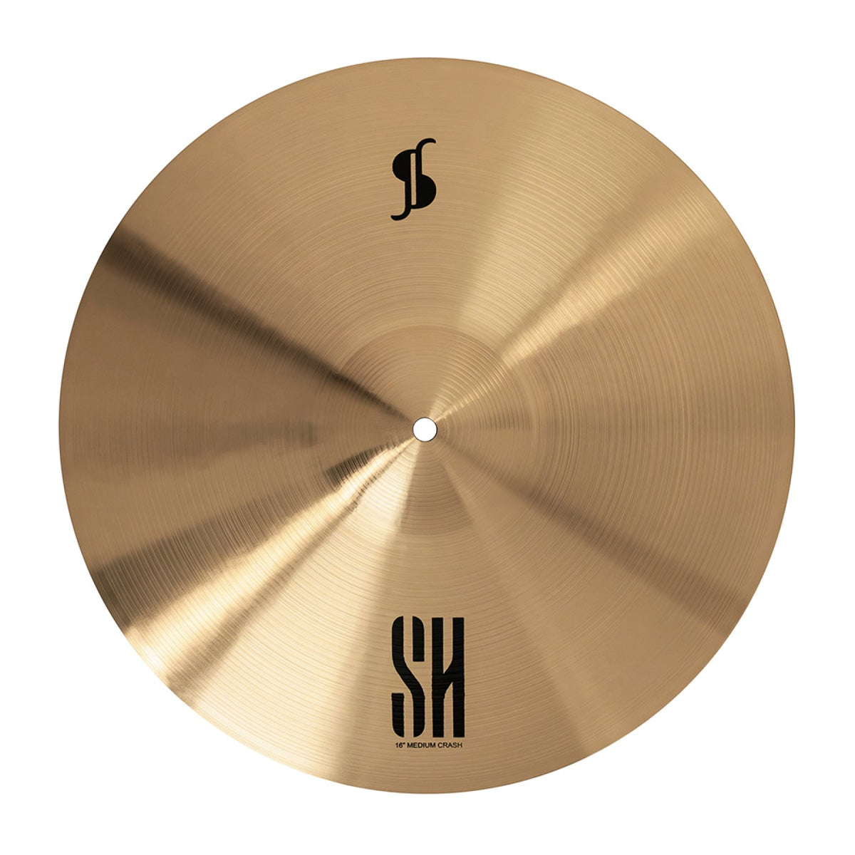Stagg SH Regular 16-inch medium crash cymbal seen from above, showing the bell and SH marking