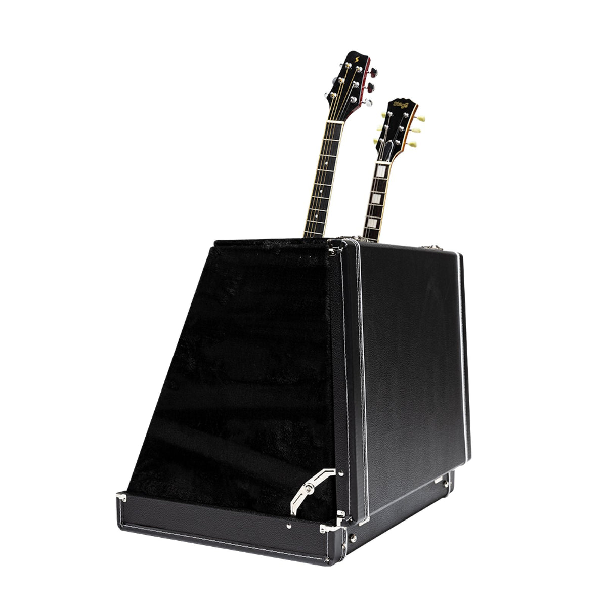 Stagg GDC-6 guitar stand case opened into its stand position with two electric guitars standing in it