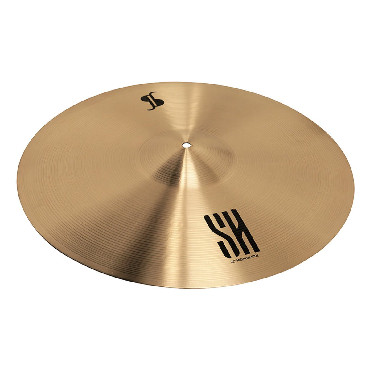 Stagg SH-RM22R 22-inch SH Regular Medium Ride cymbal, angled view showing the SH logo and bronze finish