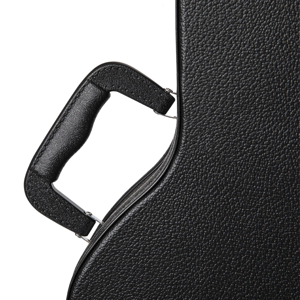 Stagg GCA-M mandolin case, close-up of the PVC carry handle and black vinyl covering
