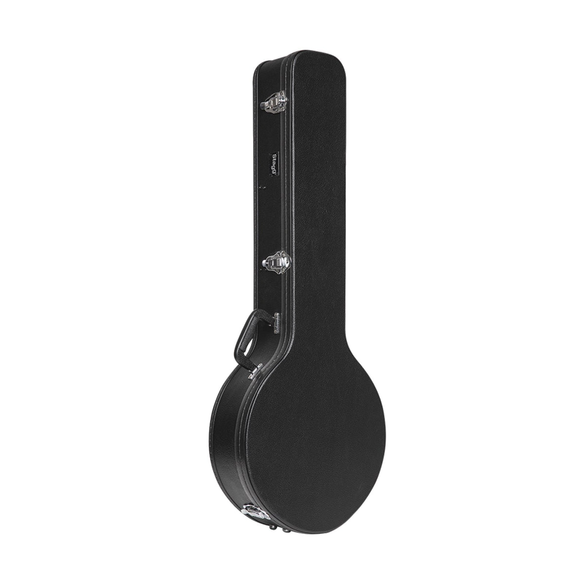 Stagg GCA-BJ5 black hardshell case for 5-string banjo, standing upright, front view