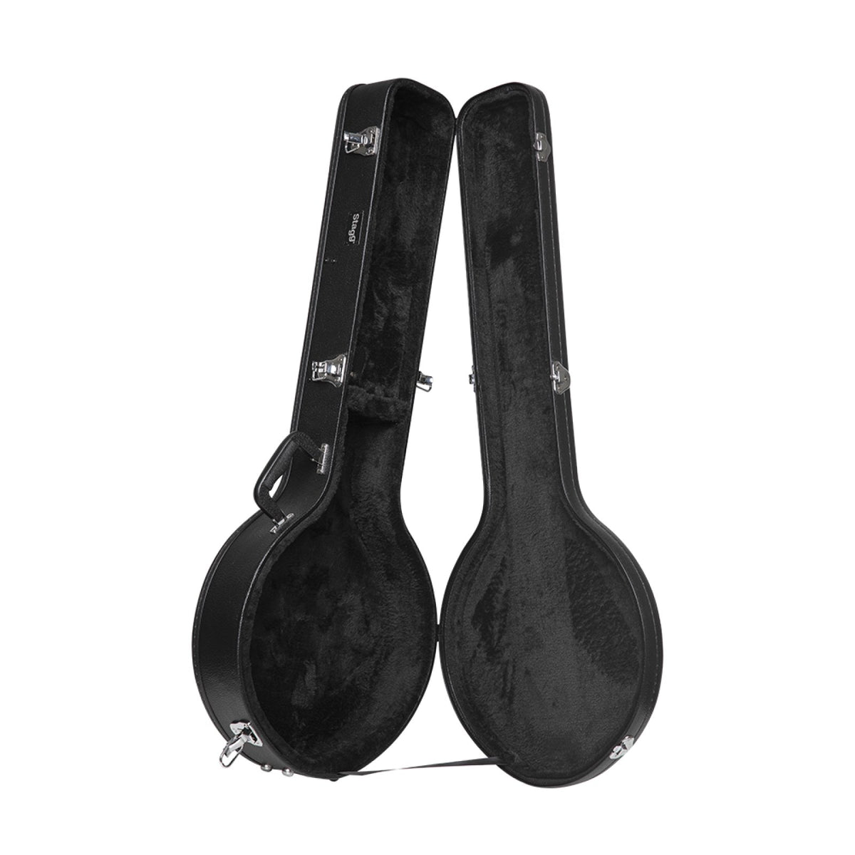 Stagg GCA-BJ5 banjo case opened to show the plush-lined interior