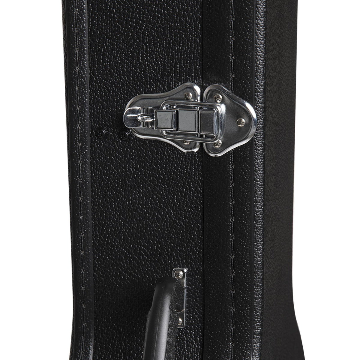 Stagg GCA-BJ5 banjo case, close-up of a chrome latch and the PVC handle