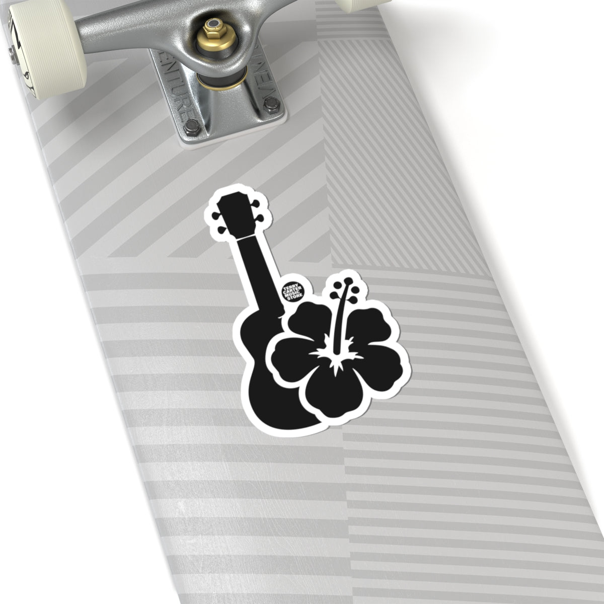 Hawaiian Ukulele Hibiscus Sticker - Black Kiss-Cut Decal