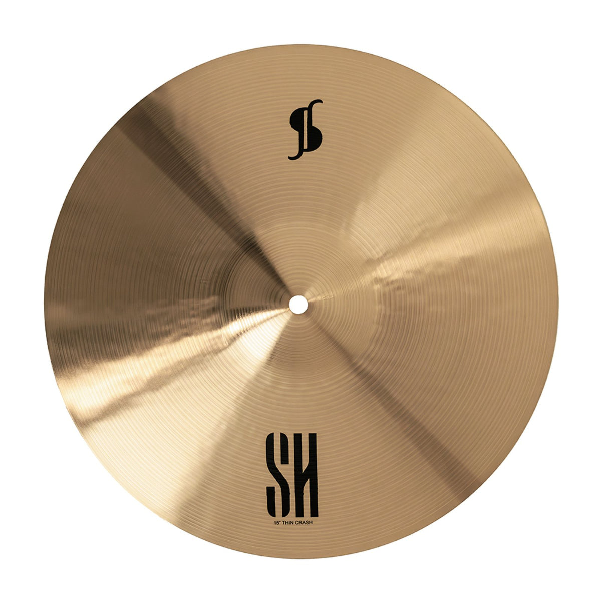 Stagg SH Regular 15-inch thin crash cymbal seen from above, showing the bell and SH marking