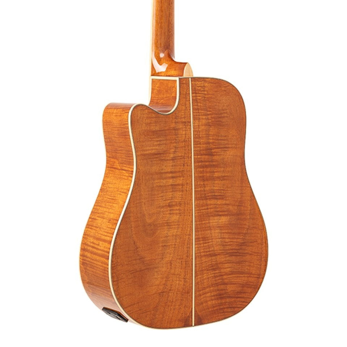 Body back of the Stagg SA45 DCE-FM/12 12-String Acoustic-Electric Dreadnought Guitar, with the base of the neck