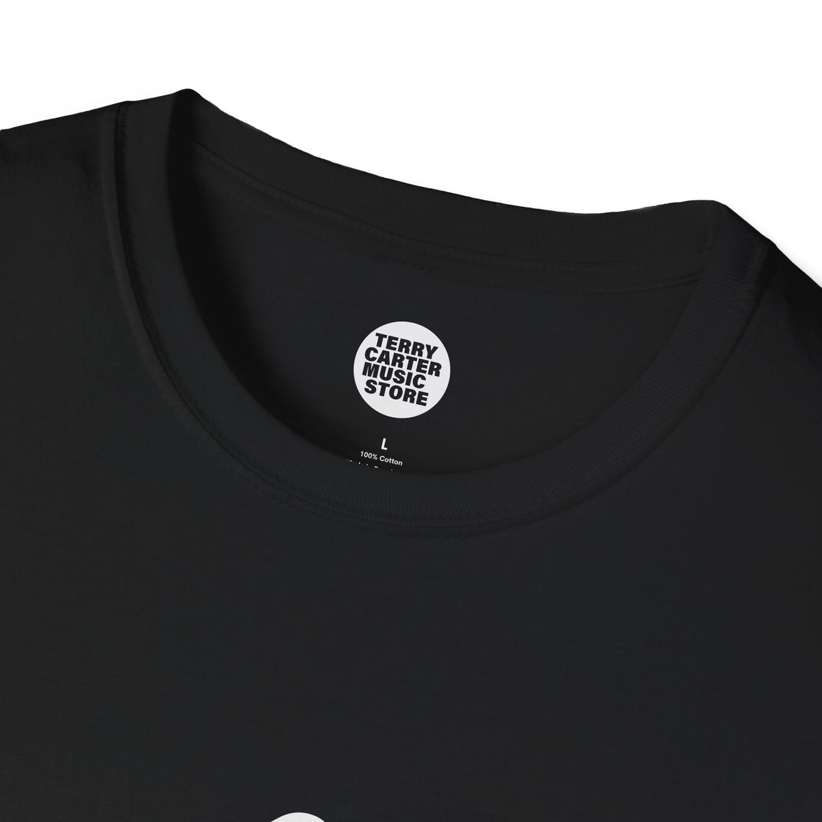 Sound On Speaker Icon black t-shirt, close-up of the neck label