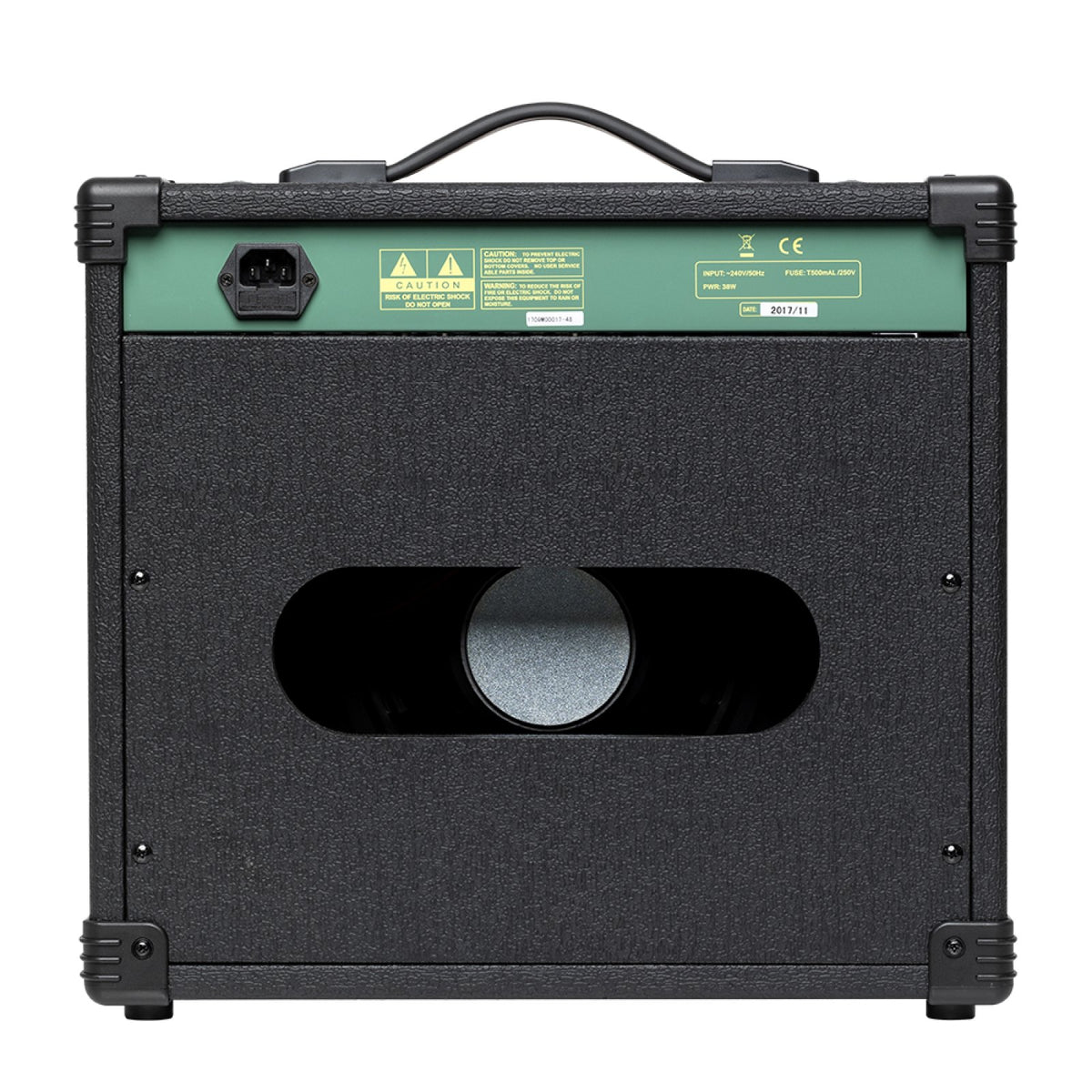 Rear view of the Stagg 20 GA guitar amplifier showing the open back panel