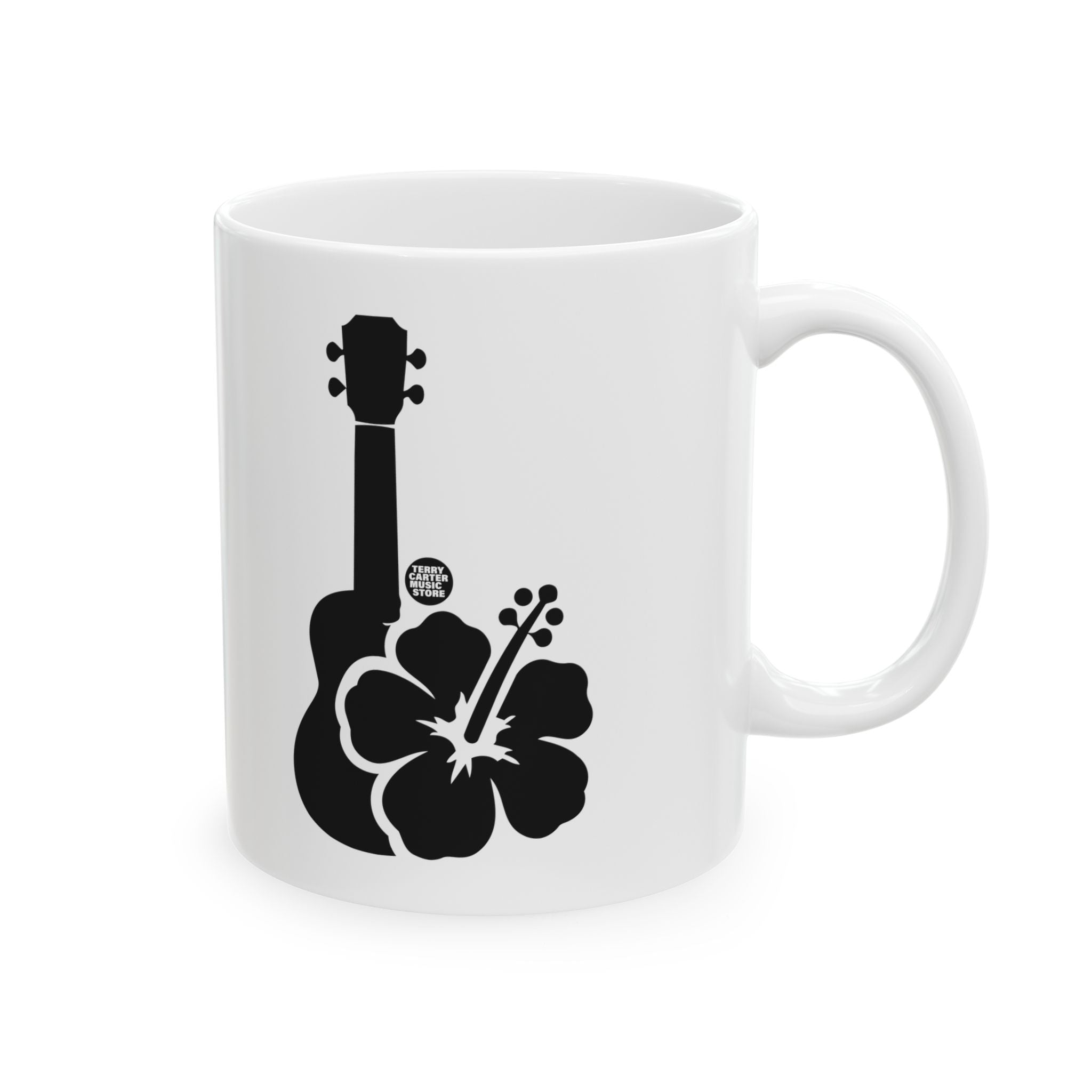 Ukulele Musician White Ceramic Mug with Hibiscus - 11oz & 15oz