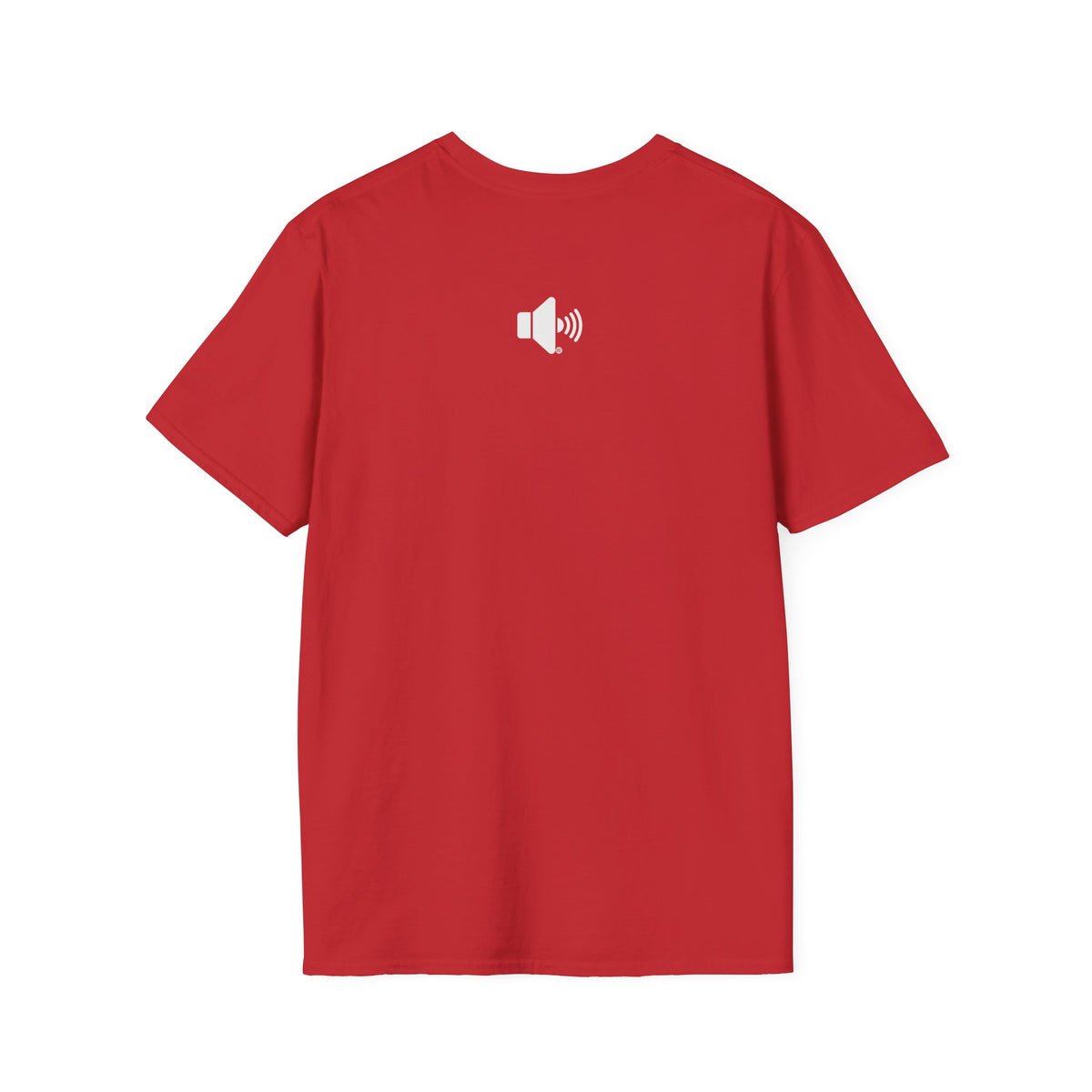 Sound On Speaker Icon t-shirt in red, back view with small logo