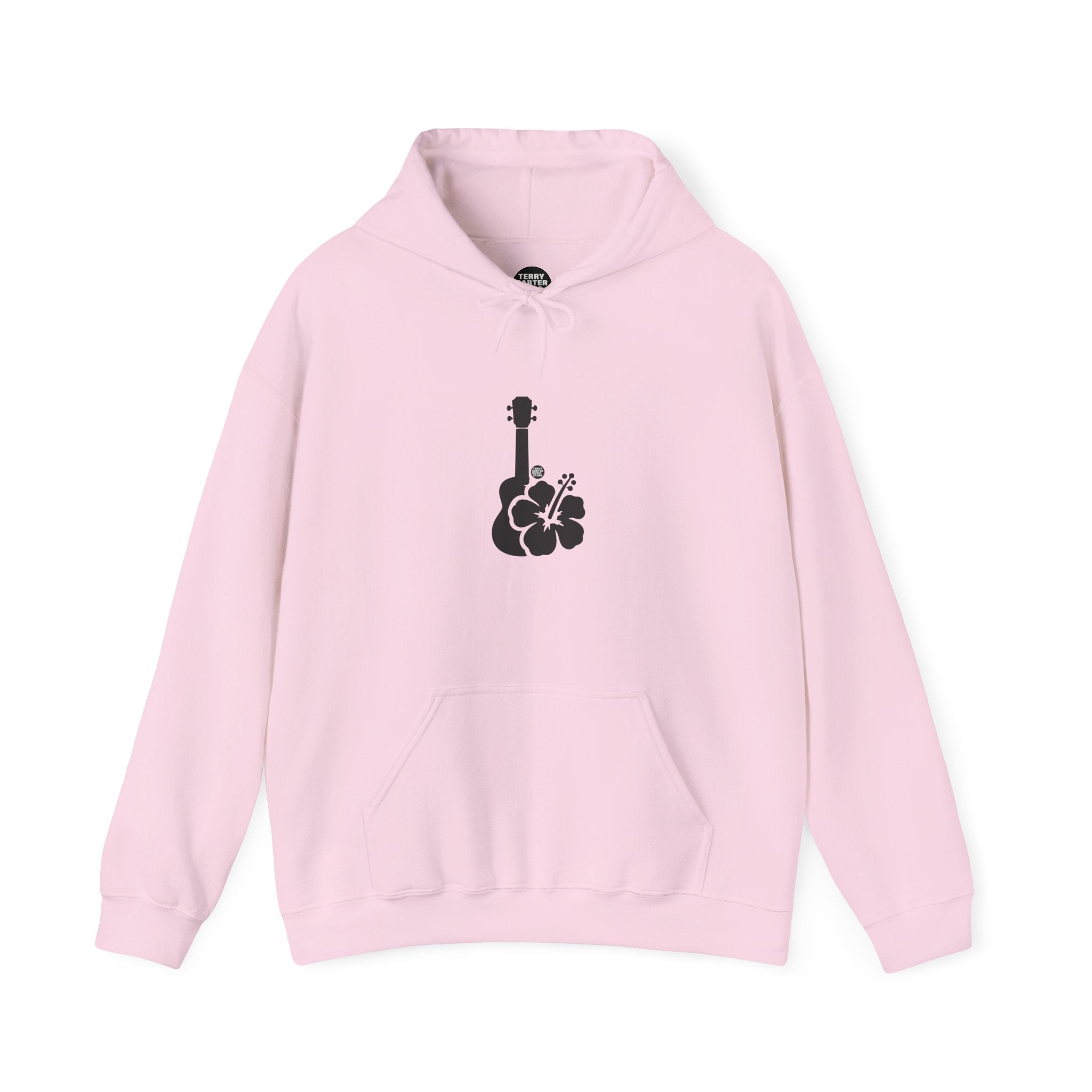 Ukulele Musician Hoodie with Hibiscus - Black Logo