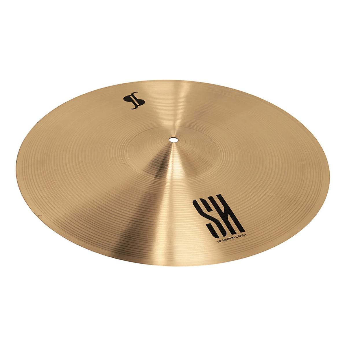 Stagg SH Regular 19-inch medium crash cymbal at an angle, showing the Stagg logo and SH marking