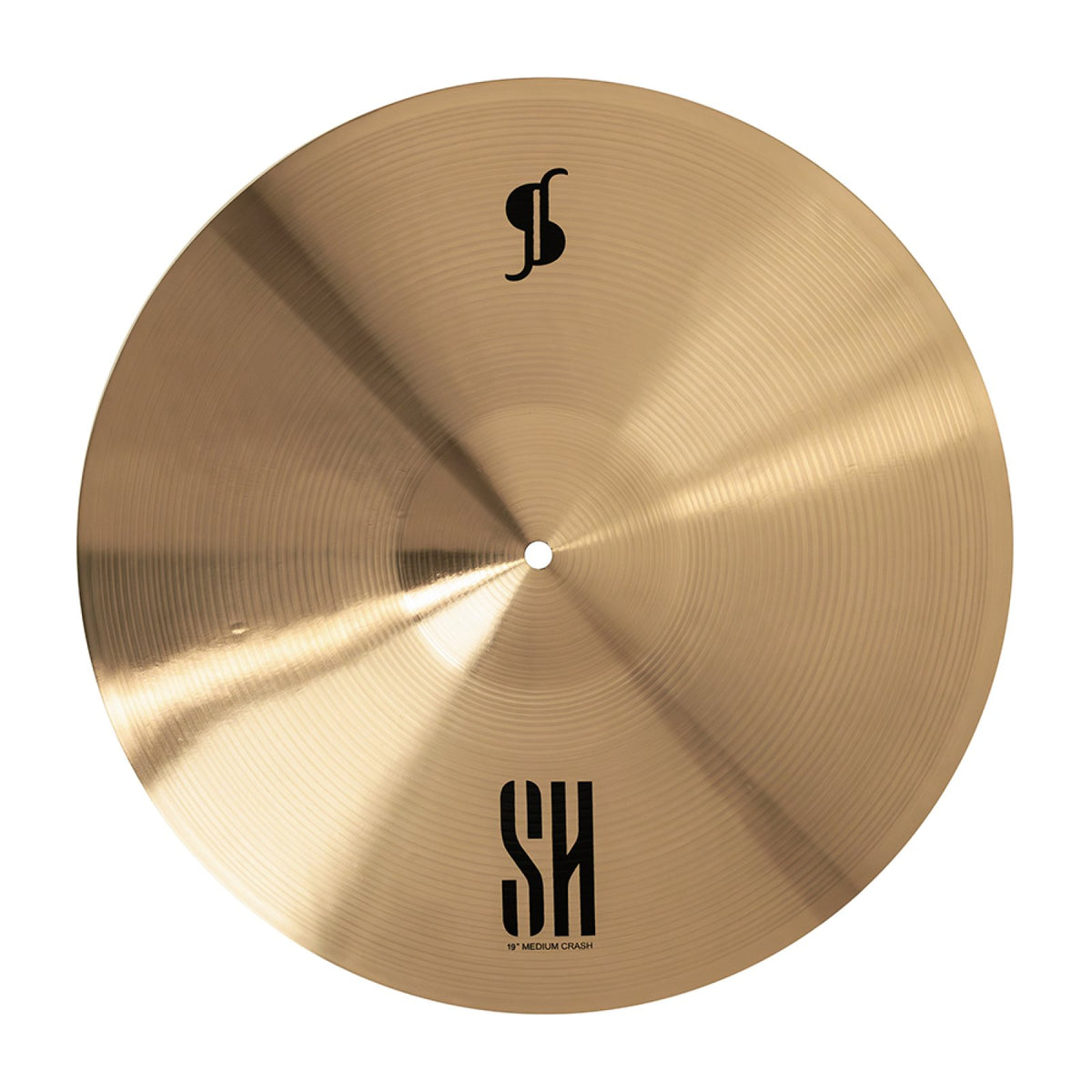 Stagg SH Regular 19-inch medium crash cymbal seen from above, showing the bell and SH marking