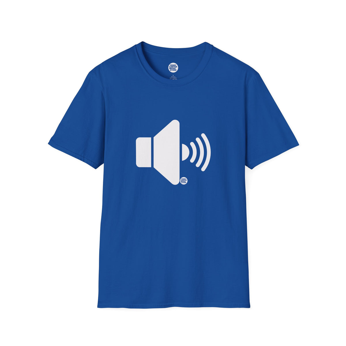 Sound On Speaker Icon t-shirt in royal blue with white speaker logo, front view