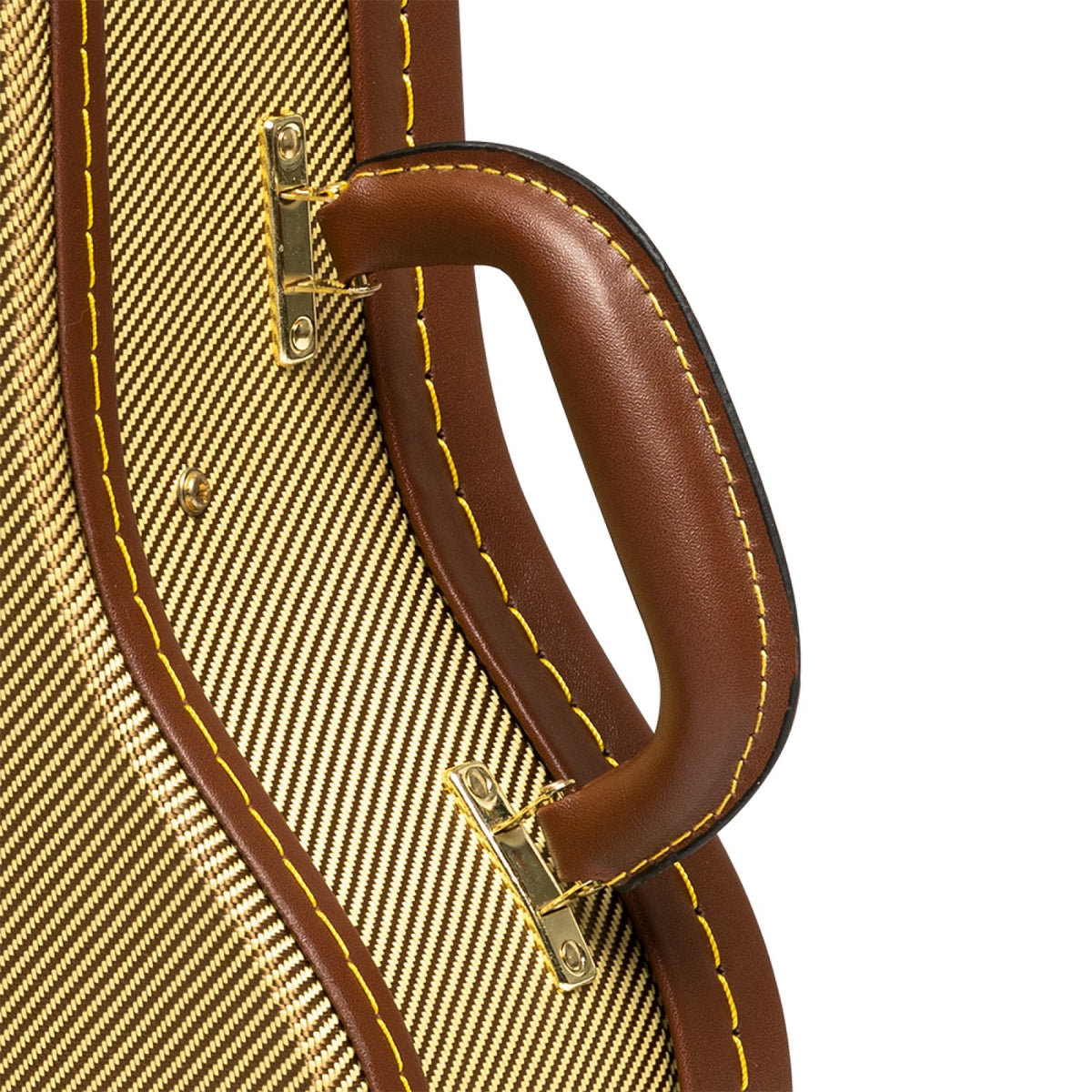 Stagg gold tweed ukulele case, close-up of brown padded handle