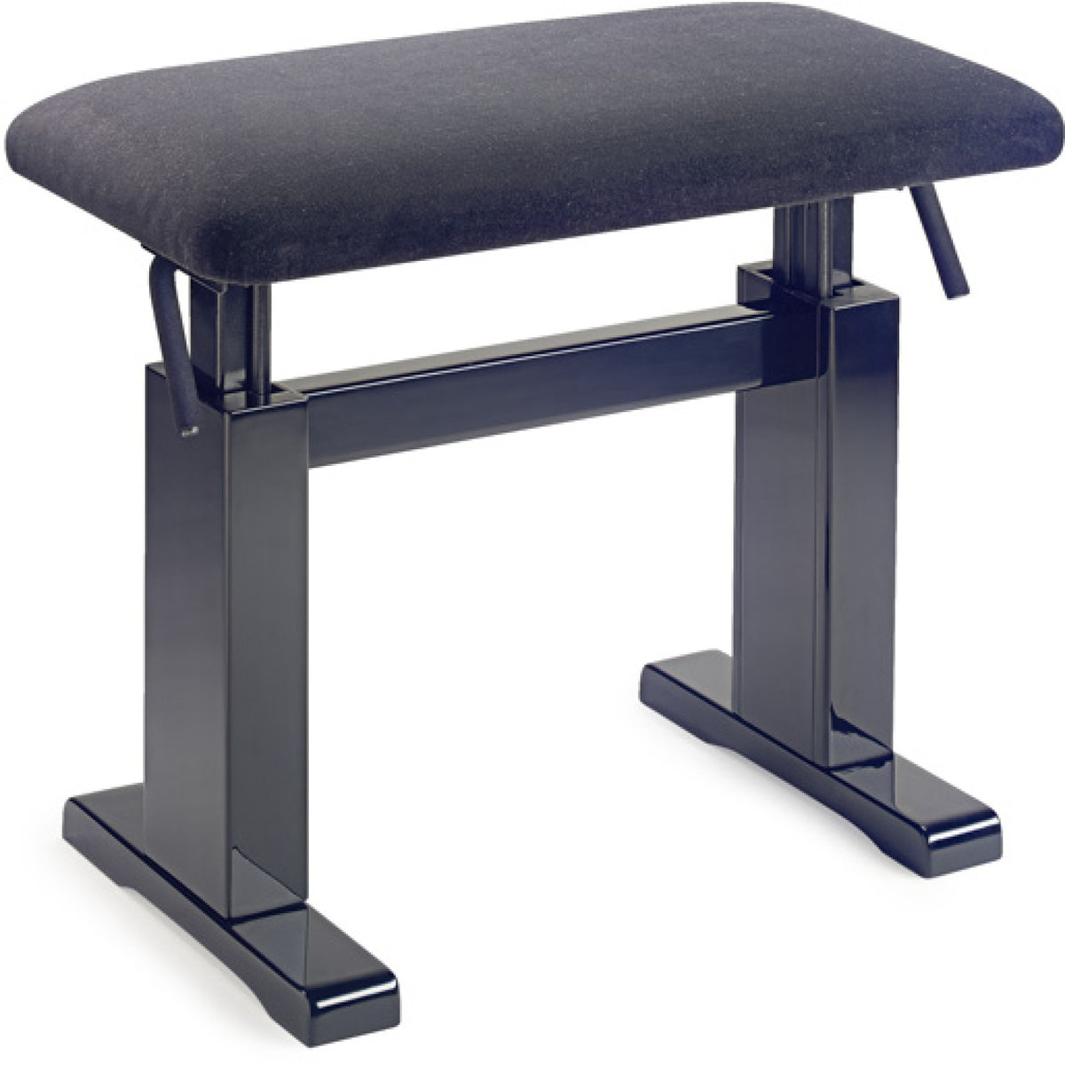 Stagg PBH 780 highgloss black hydraulic piano bench with black velvet top, front view