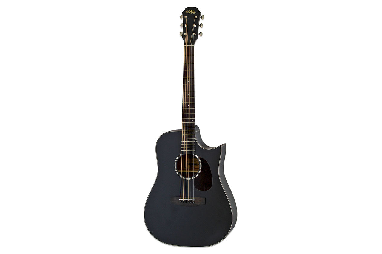 Aria Matte Black Acoustic Electric Dreadnought Guitar