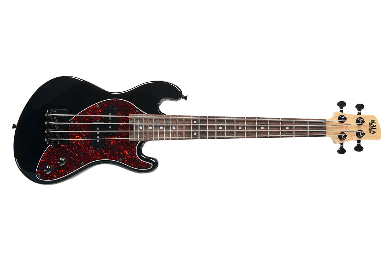 Kala UBASS-SB-BK-TRT-FS Jet Black Solid Body Fretted U•BASS w/ Tortoiseshell Pickguard