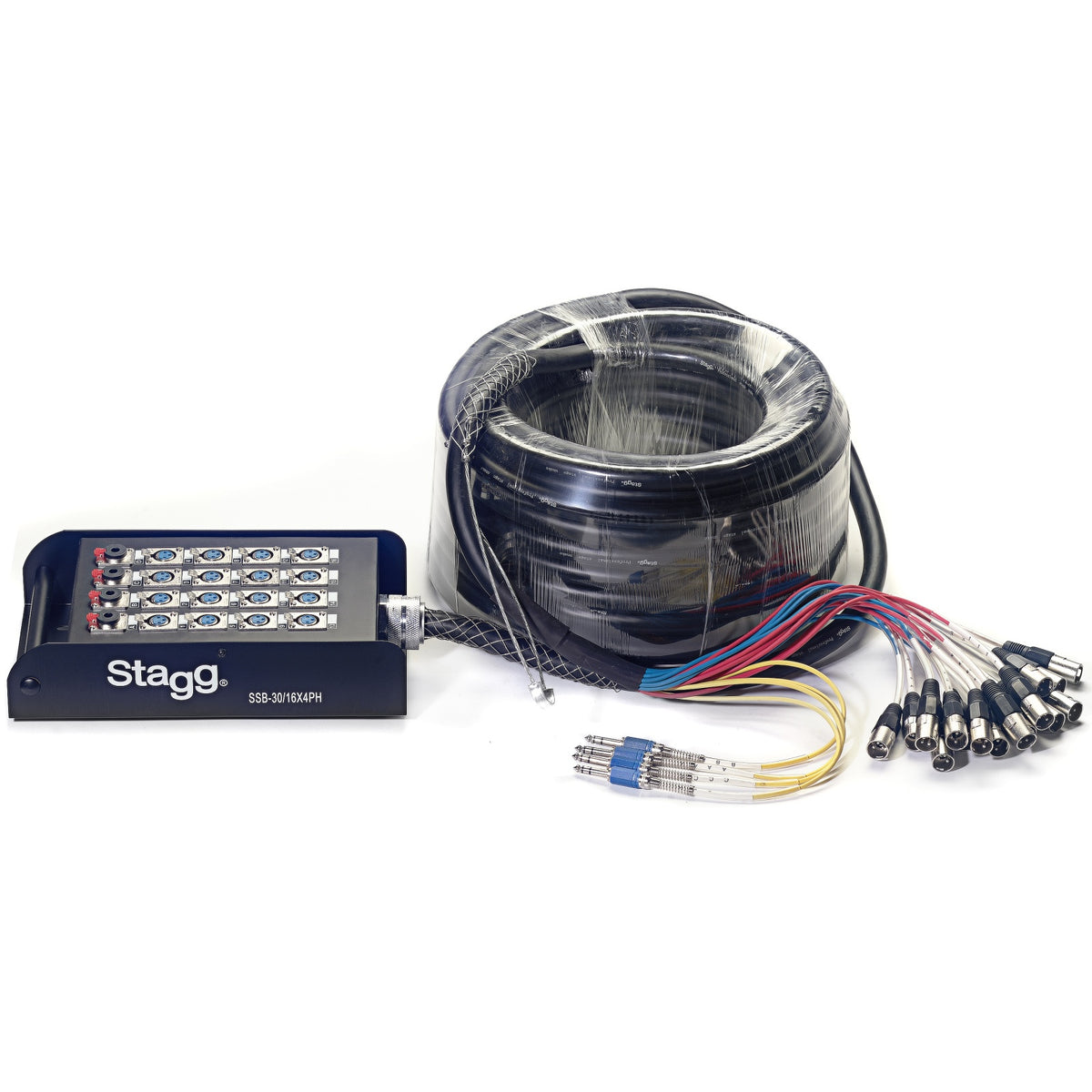 Stagg SSB-30/16X4PH S-Series stagebox with 16 XLR female inputs, 4 stereo jack outputs and 30 m cable