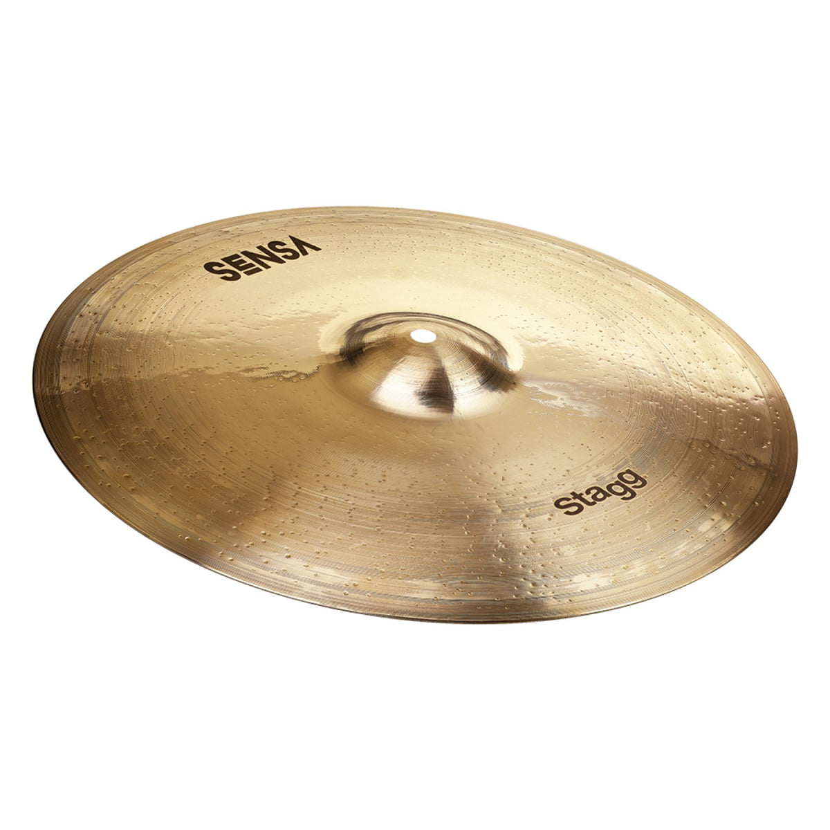 Stagg 16 inch Sensa Brilliant Medium Crash cymbal in B20 bronze with a bright polished finish, angled view