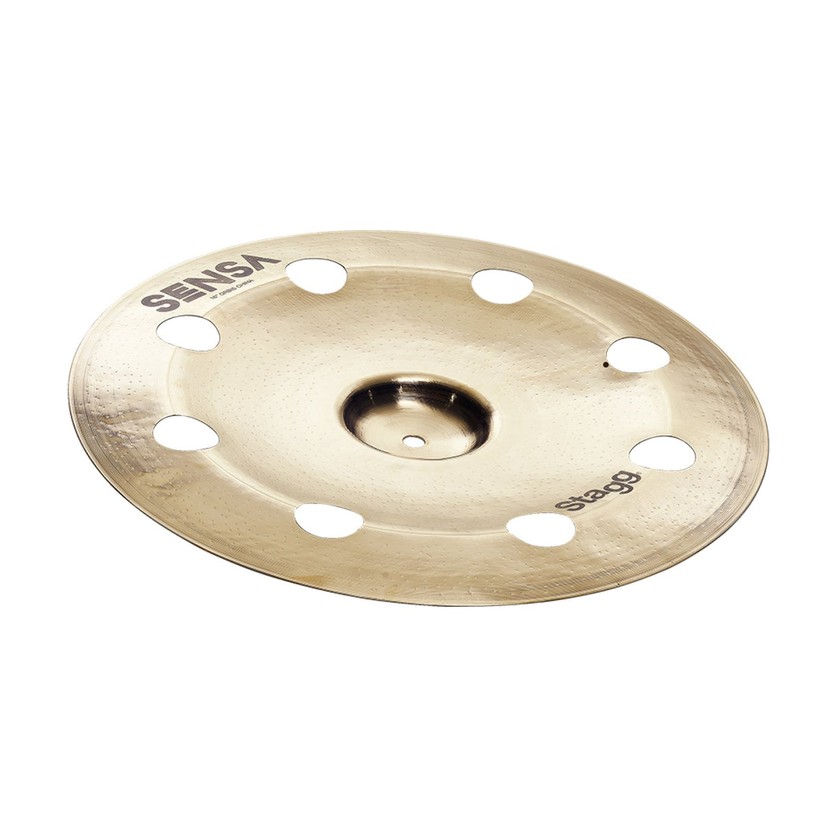 Stagg SENSA Orbis 16-inch china cymbal with a ring of cut-out holes, angled view