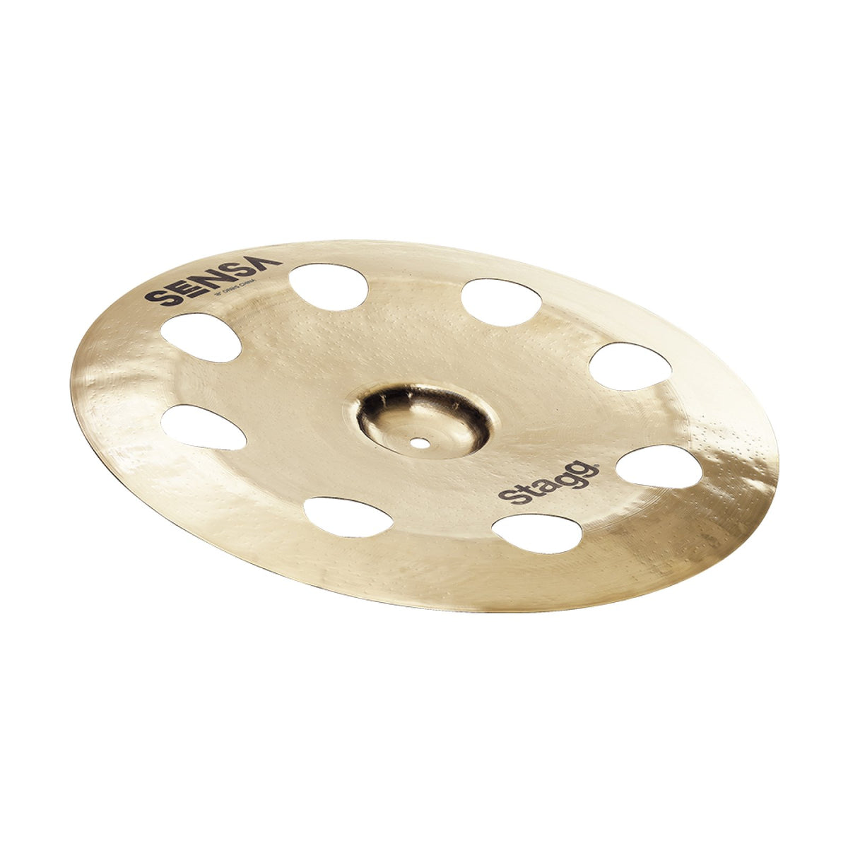 Stagg SENSA Orbis 18-inch china cymbal with a ring of cut-out holes, angled view