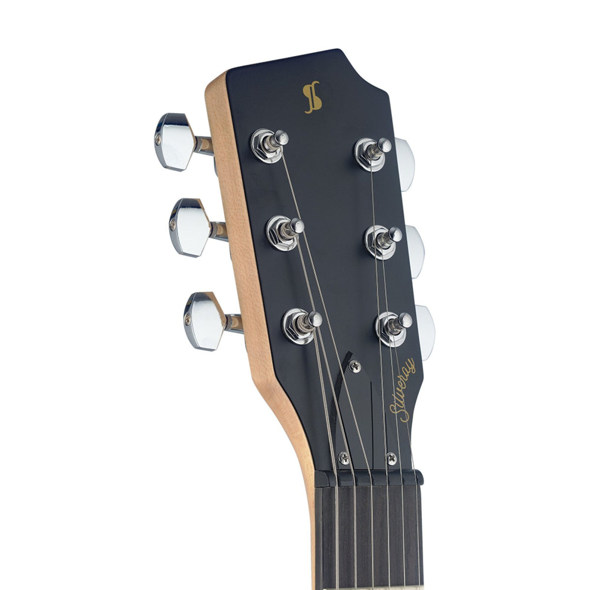 Headstock with diecast chrome machine heads on the Stagg Silveray Custom electric guitar