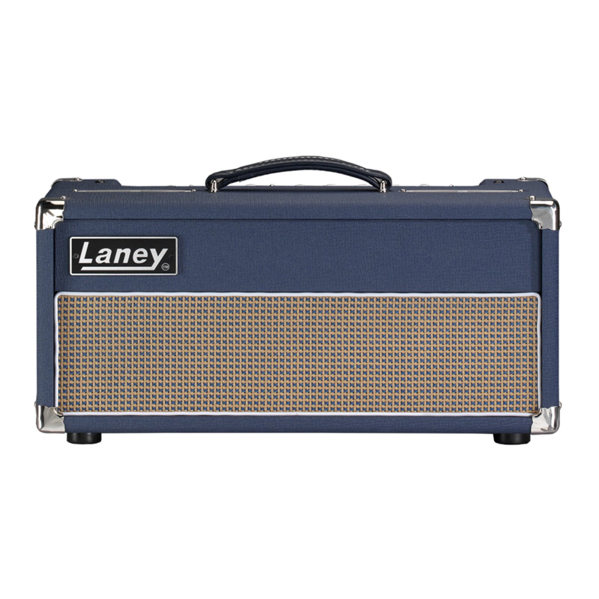 Laney Lionheart L20H 20W all-tube guitar amp head straight-on front view with Laney logo plate and carry handle