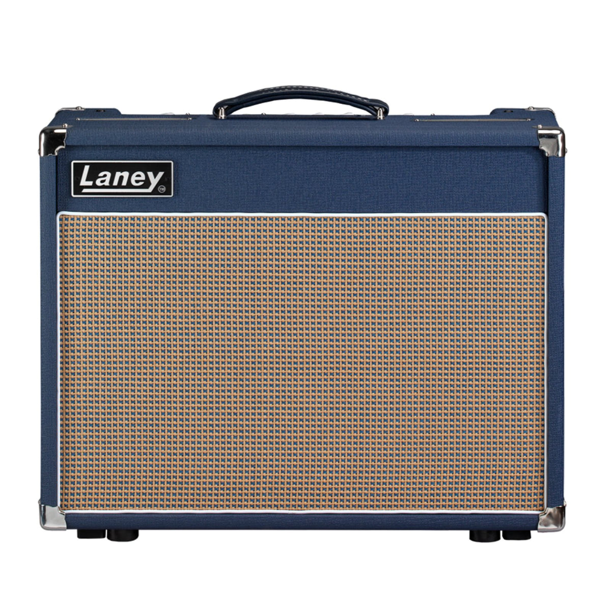 Laney Lionheart L20T-112 front view of the blue tolex combo amp with beige grille cloth and top carry handle