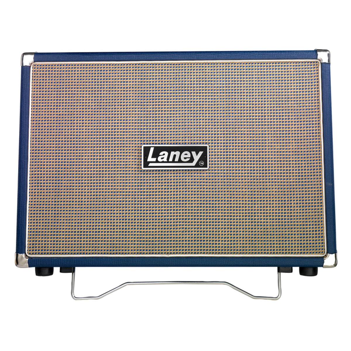 Laney Lionheart LT212 2x12 guitar cabinet straight-on front view of the wheat grille and Laney logo